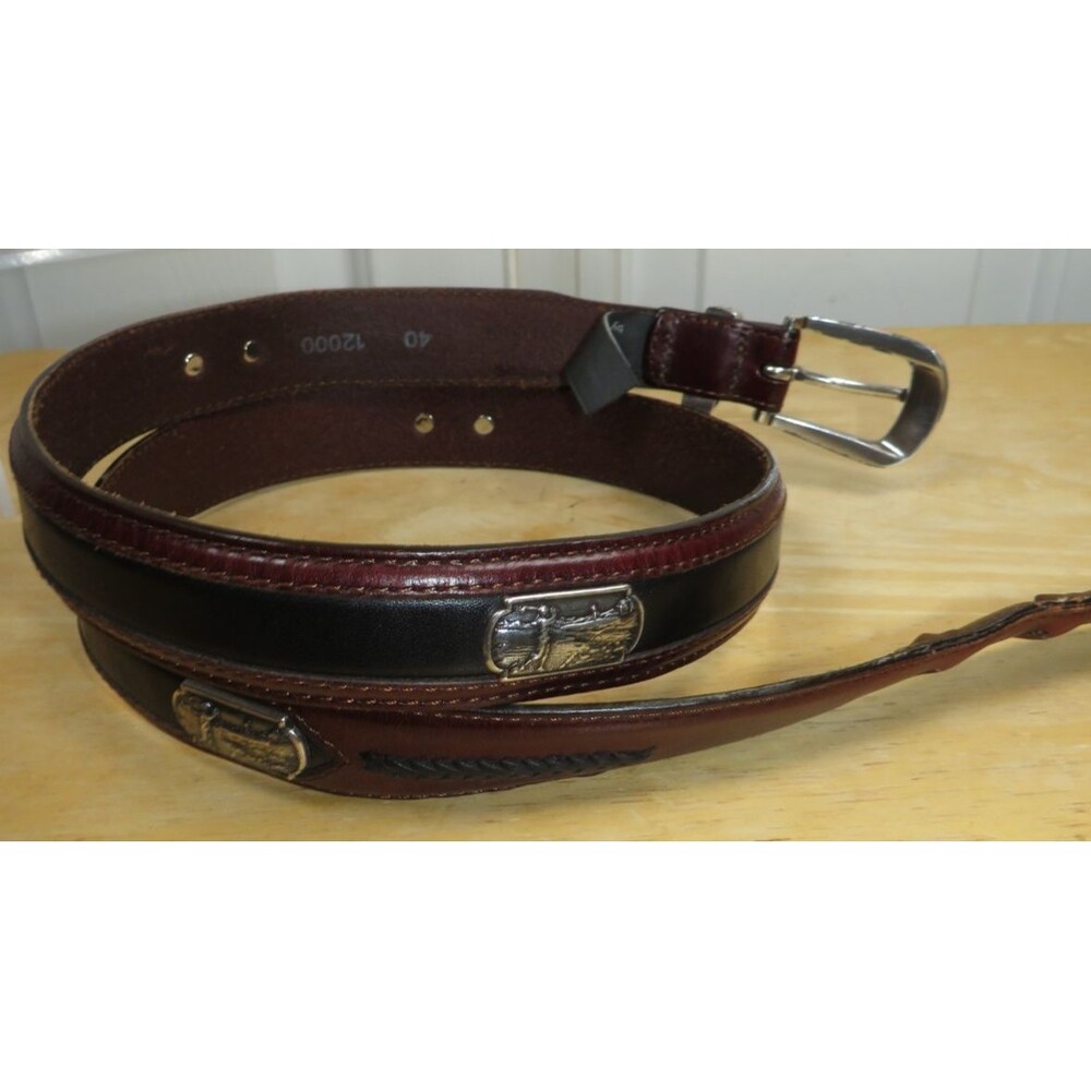 Onyx By Brighton Golfer Scene Metal Medallions Black/Brown Leather Size 40